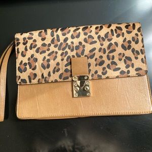 Leopard faux fur print The Limited Oversized Envelope Clutch